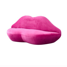 Wedding Romantic Sex Pink Velvet Fabric Lip Sofa Set in bedroom